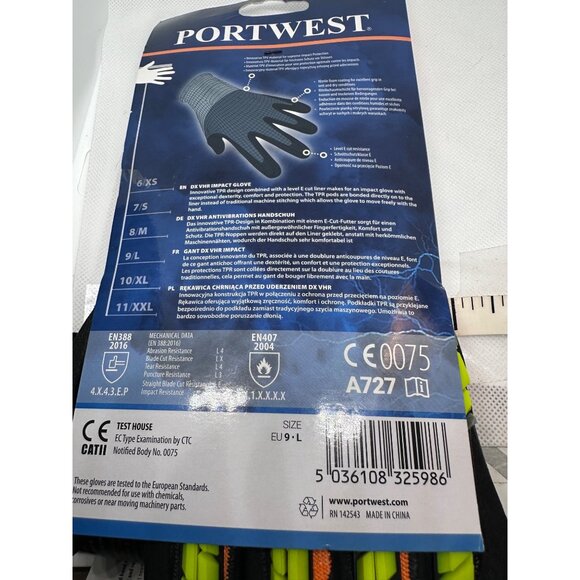 Portwest DX VHR Impact Gloves EU 9 L Orange Green Black Ultimate Protection Cut - Picture 7 of 10